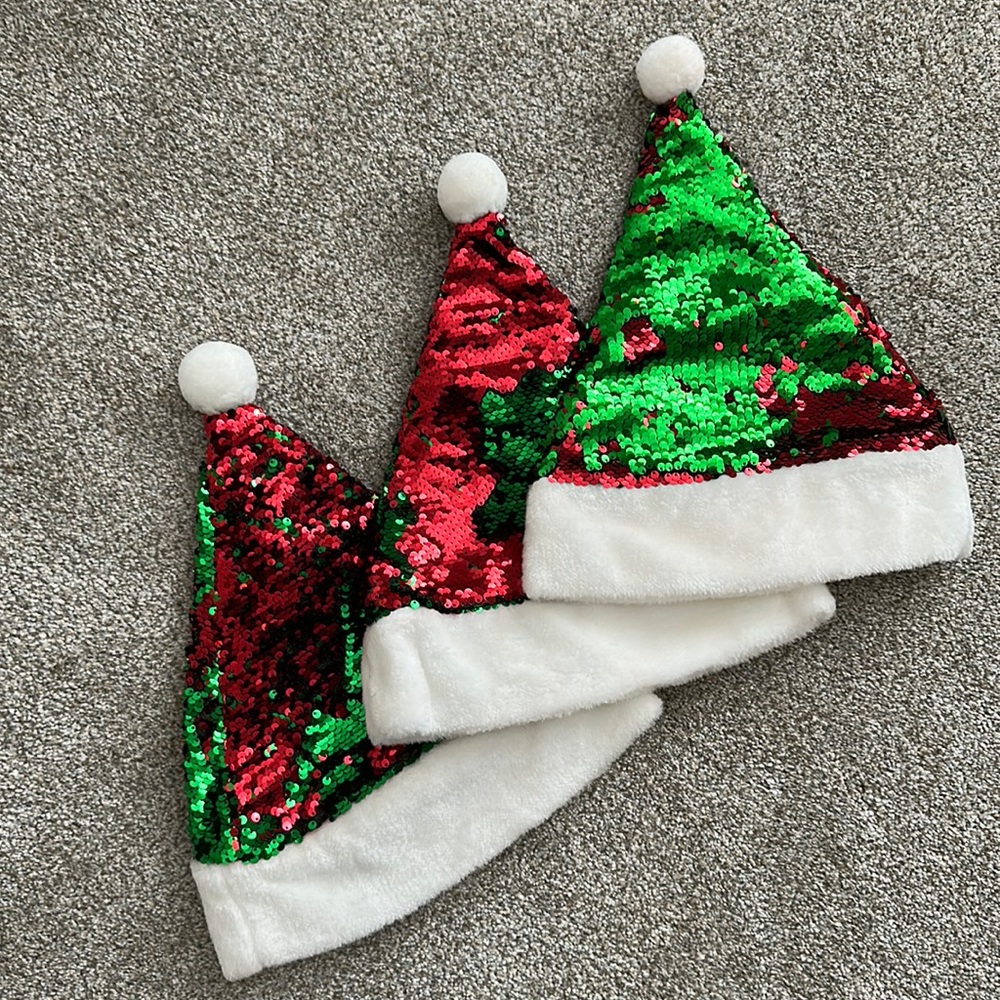 Set of 3 Sequin Santa hats